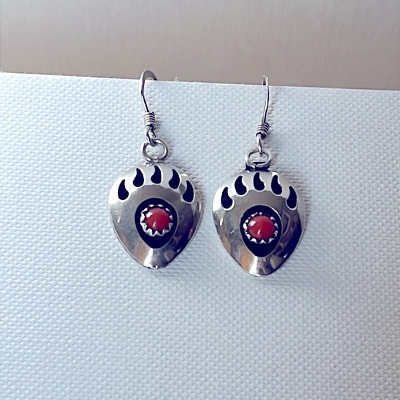 Richard Begay RB Native American  Sterling Coral Dangle southwestern Earrings - Picture 2 of 9